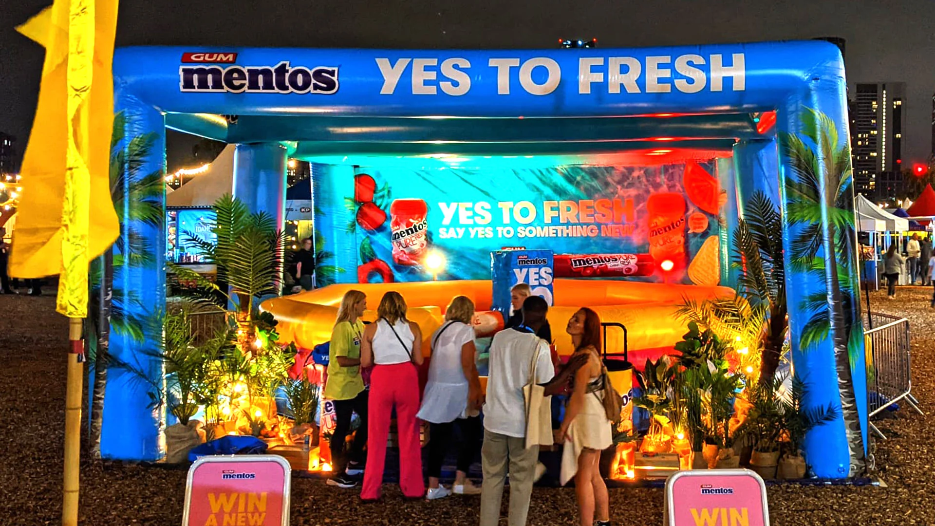 Outdoor brand activation setup with branded structures and experiential zones at a South African festival