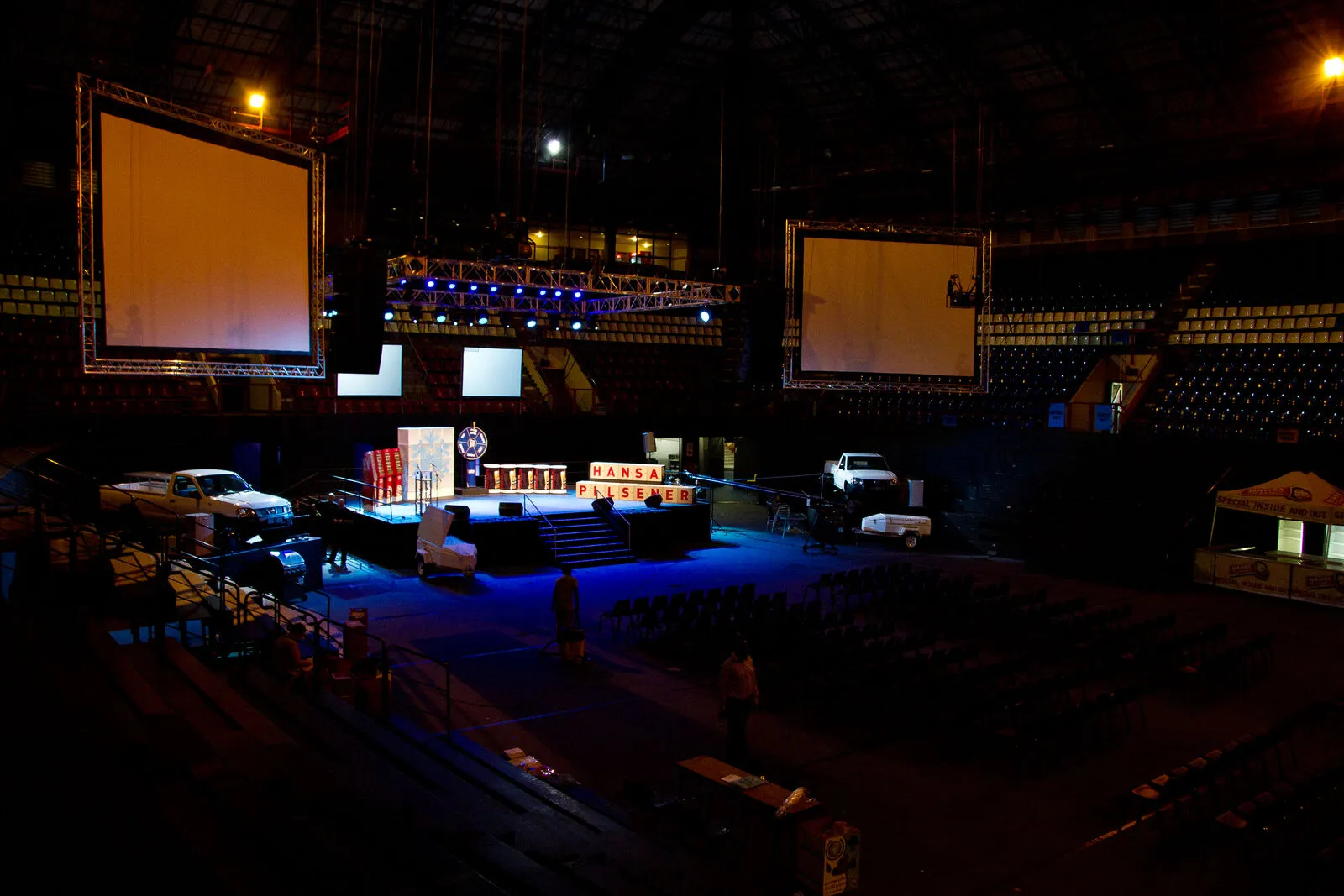 Wide arena stage set built by B&W Productions for a Hansa Pilsener event
