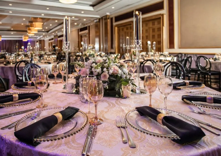 Grand hotel ballroom in Johannesburg dressed for a gala event