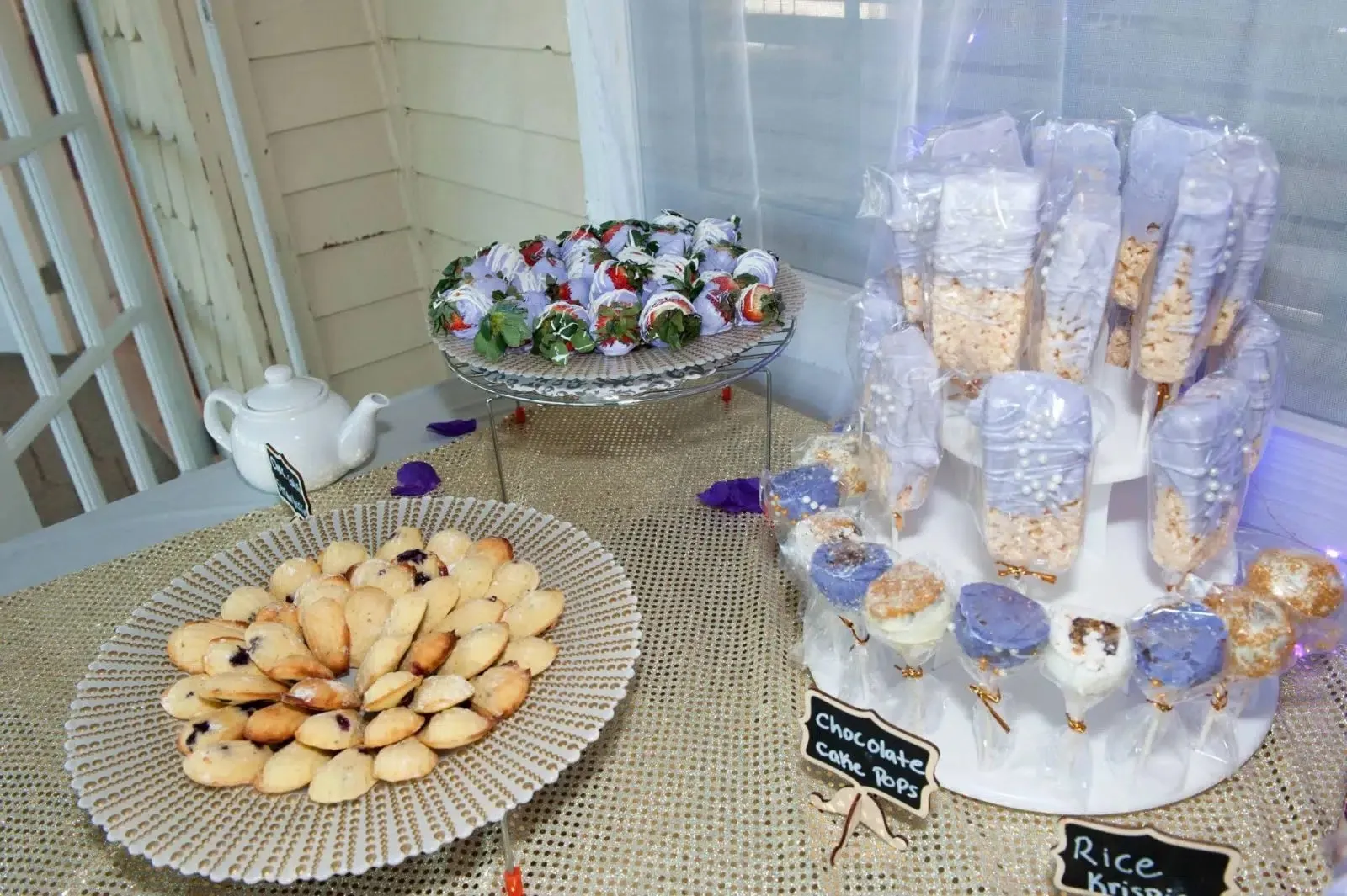 Pastel-styled kitchen tea dessert table with pretty decor