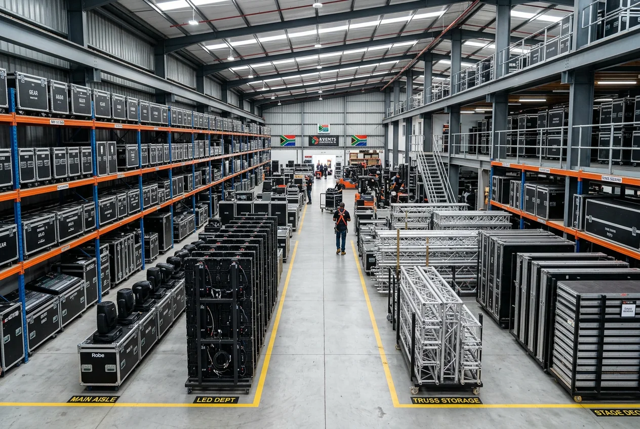 In-house event infrastructure and owned resources in a production warehouse