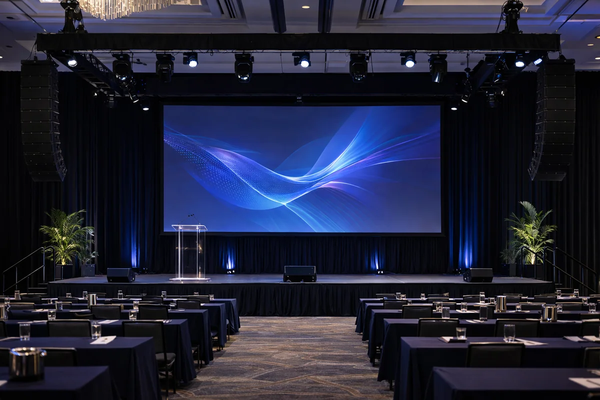 Technical production — audio, video, lighting and staging — at a large-scale event