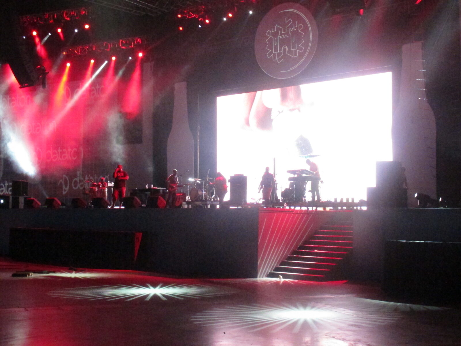 Live concert with red stage lighting