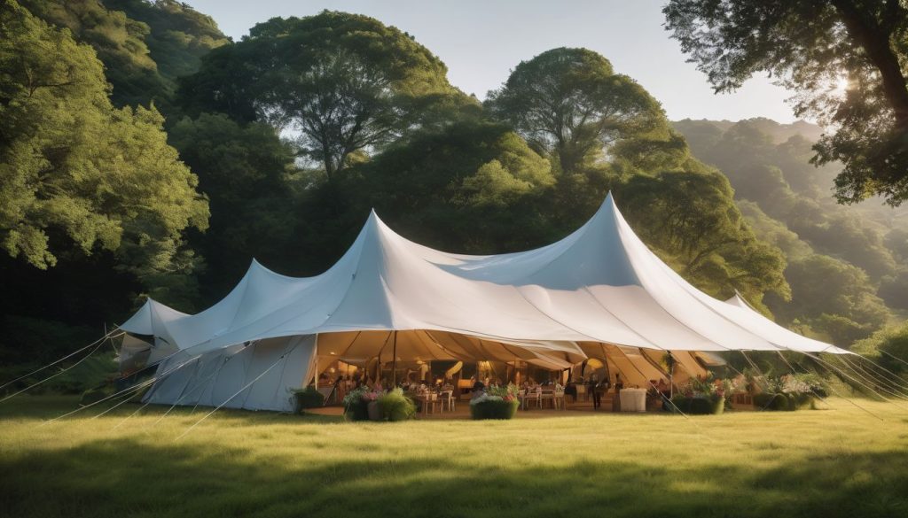 A white tent set up in the middle of a grassy field.