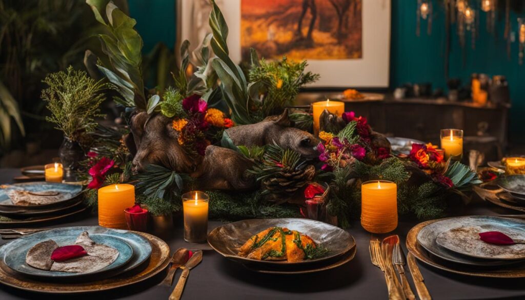 A elegantly decorated table, adorned with candles and flowers, creating a romantic ambiance perfect for year-end functions.