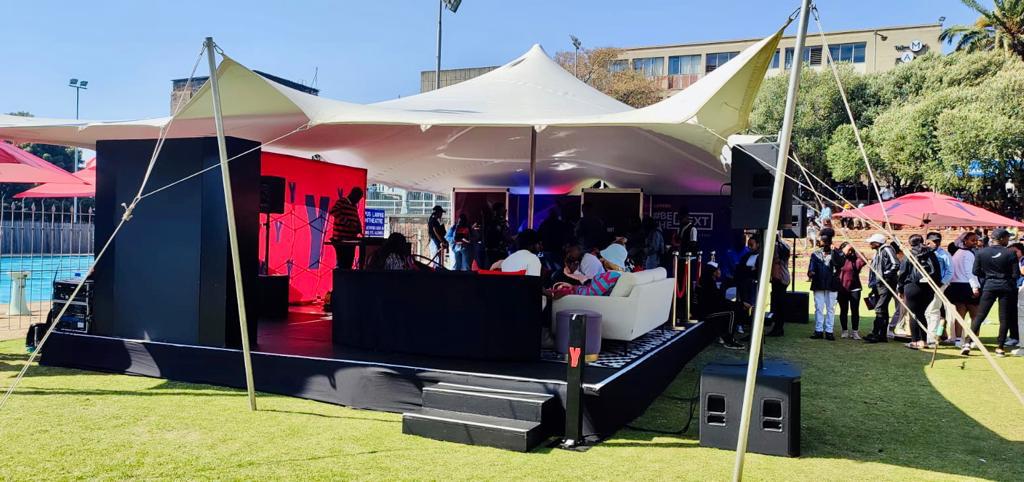 In Johannesburg, a tent is set up in a grassy area for hire.