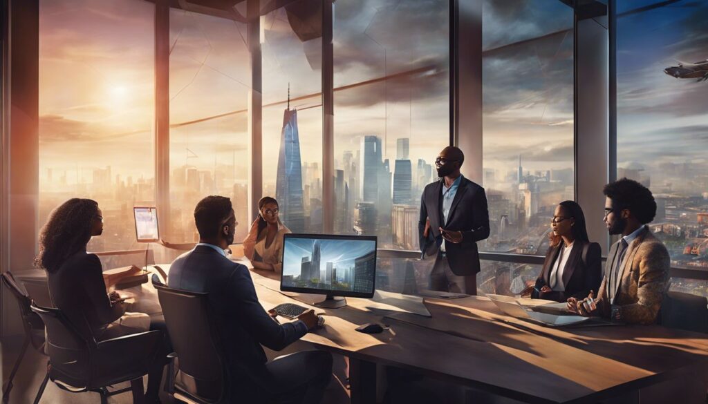 A group of people in a meeting.